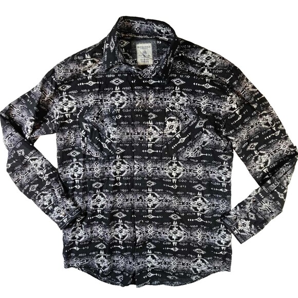 Panhandle Rough Stock Men's Aztec Print Steel Snap Shirt Medium 100% Cotton - Picture 1 of 9